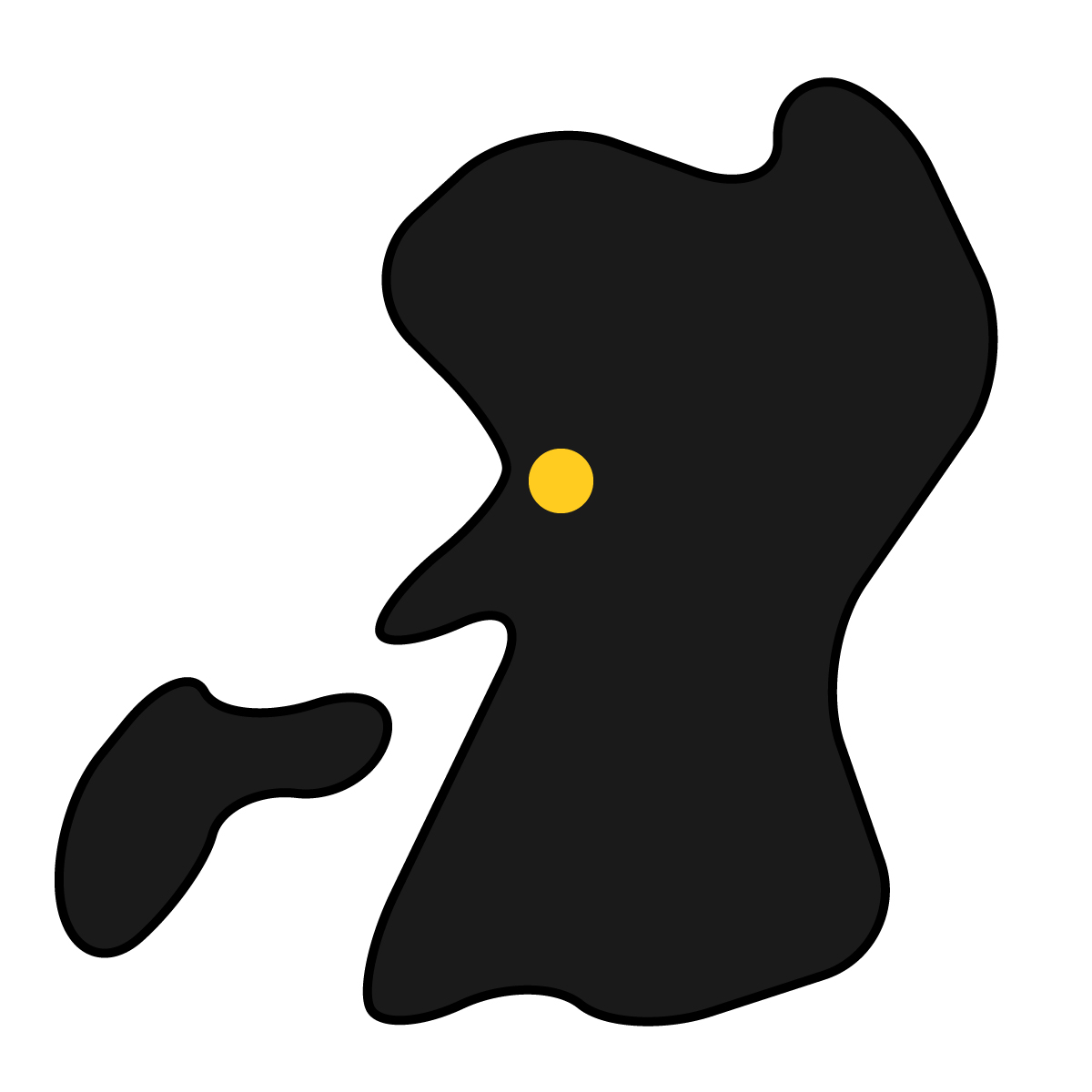 熊本県の無料フリーイラスト|簡易・県庁あり・曲線(黒)