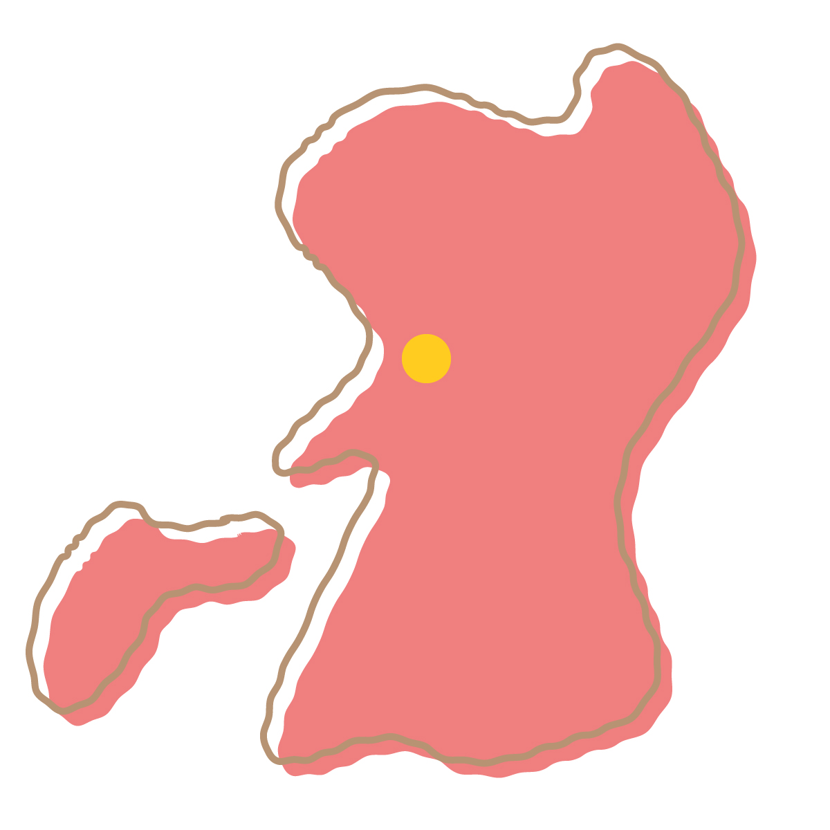 熊本県の無料フリーイラスト｜簡易・県庁あり・イラスト風(赤)