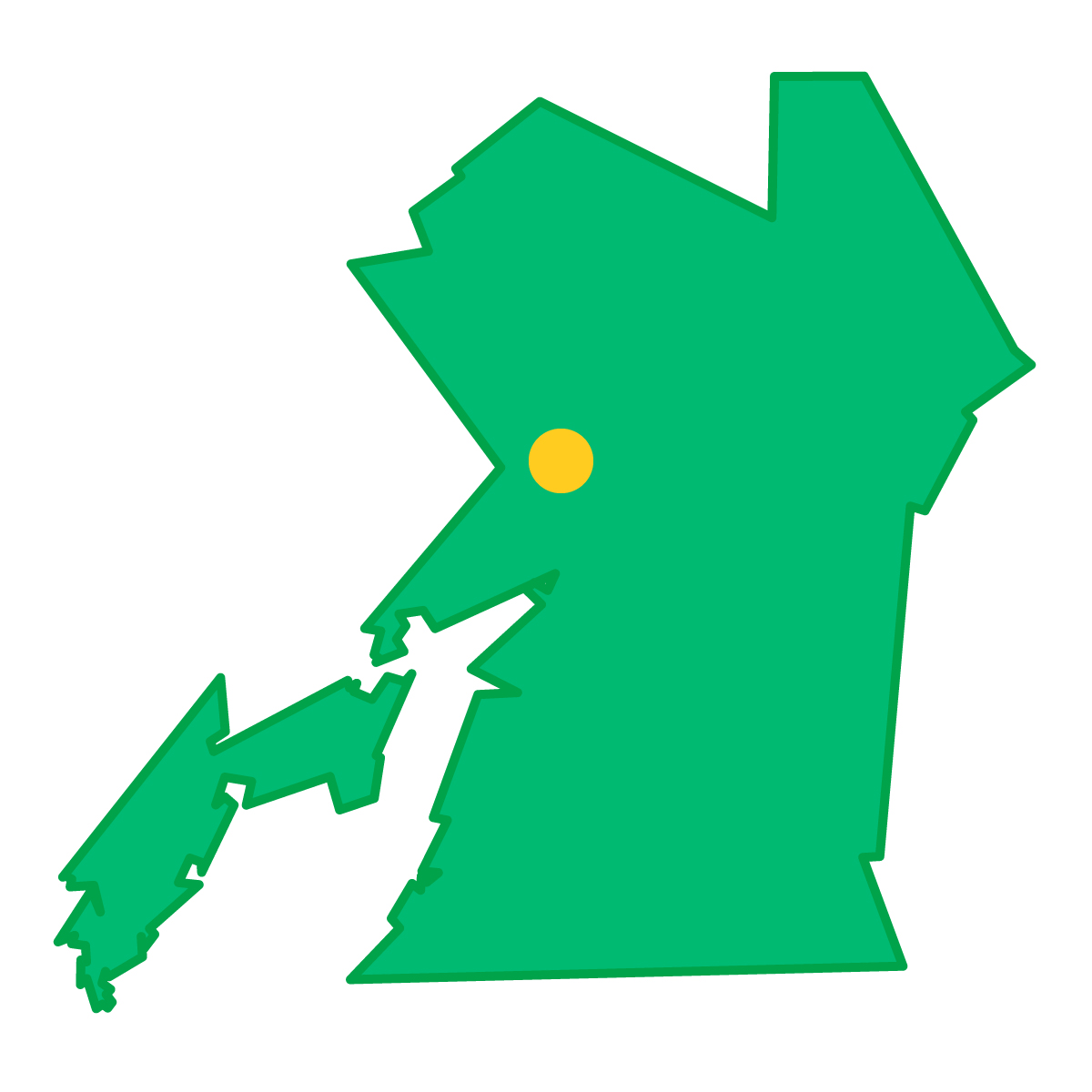 熊本県の無料フリーイラスト|簡易・県庁あり・単純化(緑)