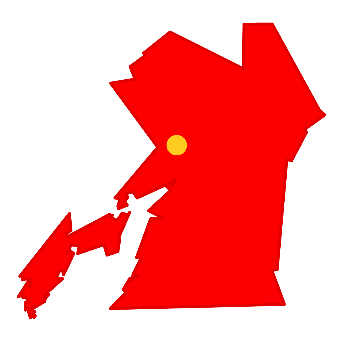 熊本県の無料フリーイラスト|簡易・県庁あり・単純化(赤)