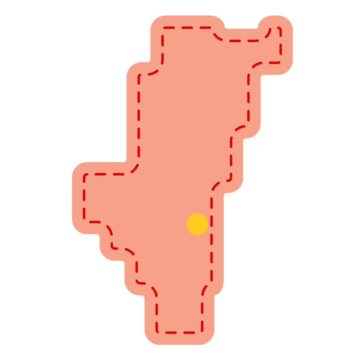 宮崎県の無料フリーイラスト｜簡易・県庁あり・角丸ステッチ(赤)