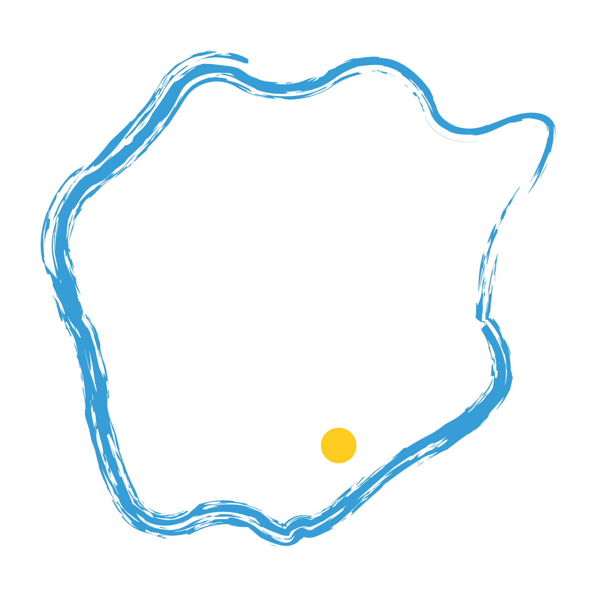 岡山県の無料フリーイラスト｜簡易・県庁あり・毛筆(青)
