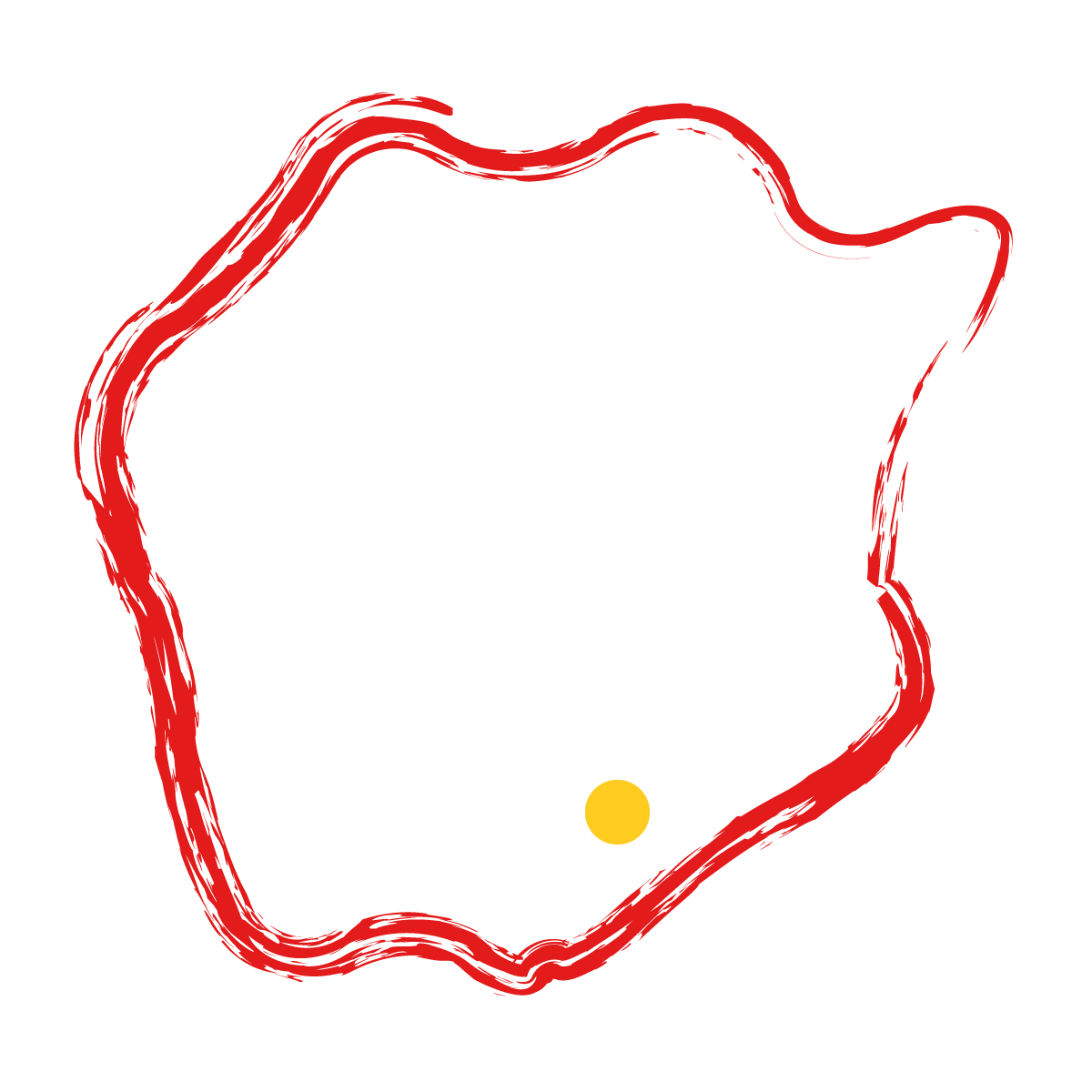 岡山県の無料フリーイラスト｜簡易・県庁あり・毛筆(赤)
