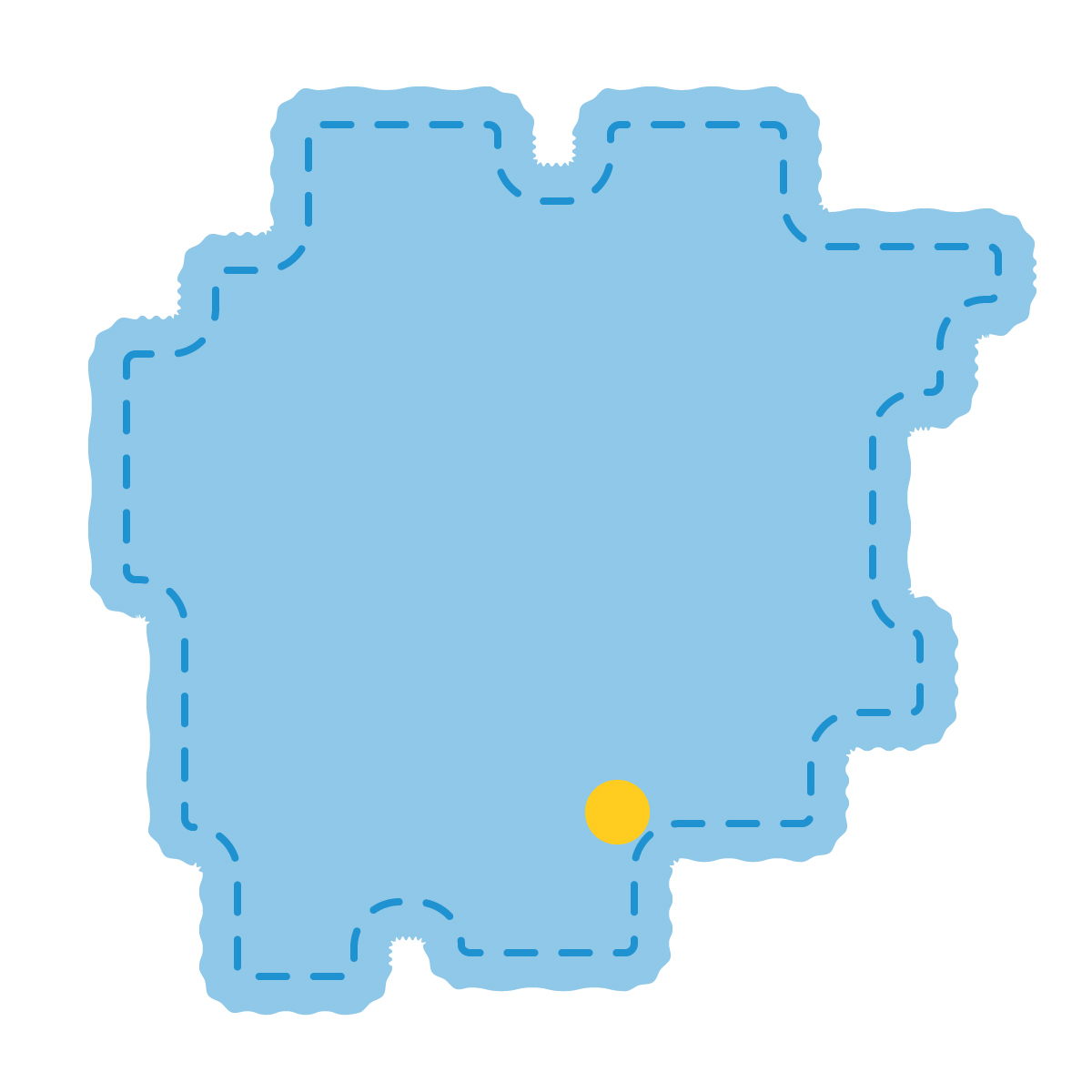 岡山県の無料フリーイラスト|簡易・県庁あり・角丸ステッチ(青)