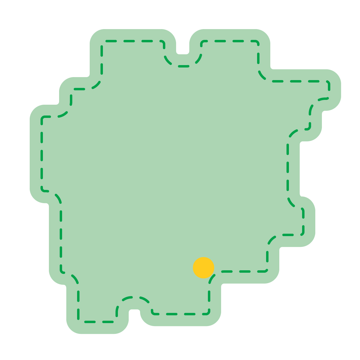 岡山県の無料フリーイラスト｜簡易・県庁あり・角丸ステッチ(緑)