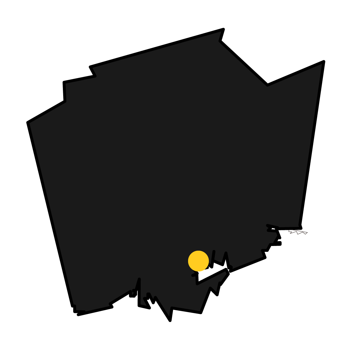 岡山県の無料フリーイラスト|簡易・県庁あり・単純化(黒)