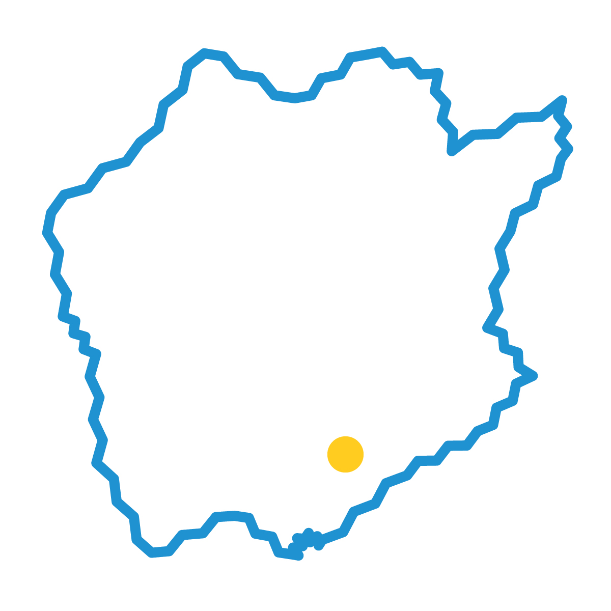 岡山県の無料フリーイラスト|簡易・県庁あり・ジグザグ(青)