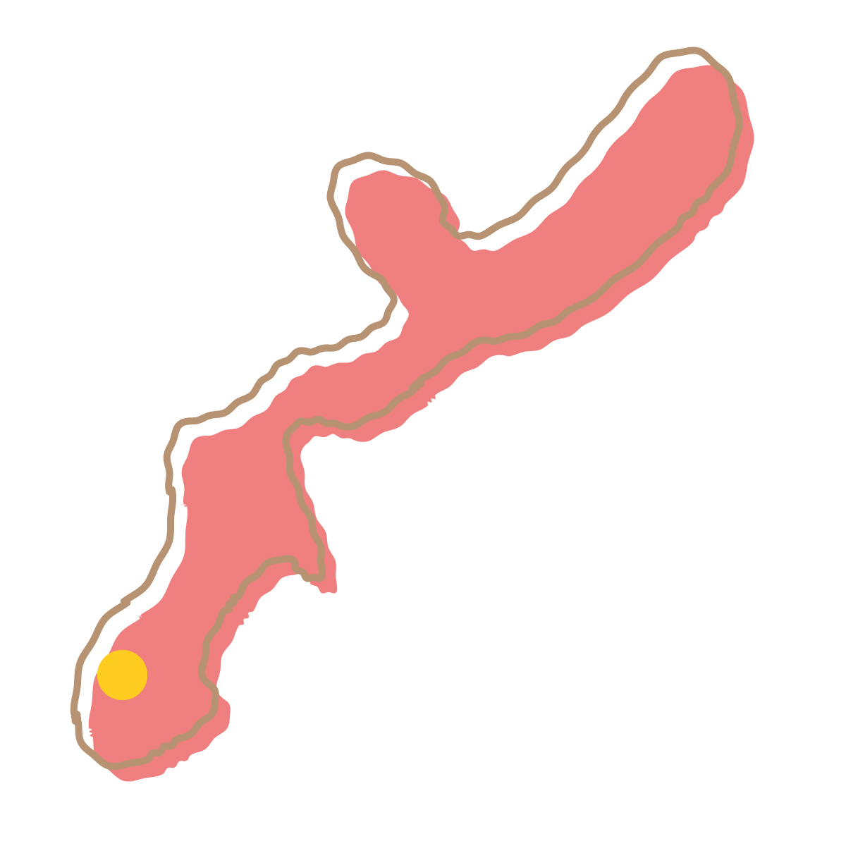 沖縄県の無料フリーイラスト|簡易・県庁あり・イラスト風(赤)
