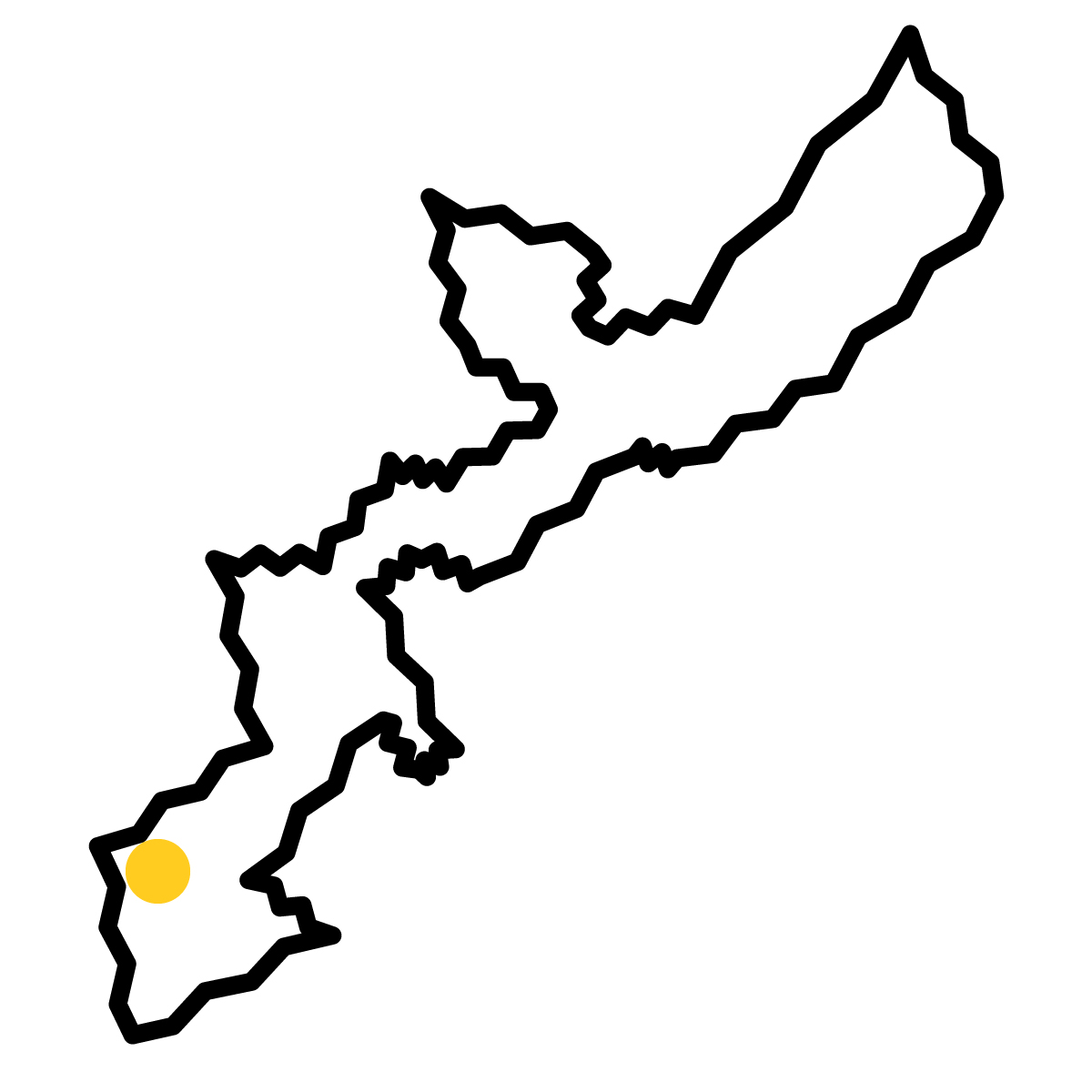 沖縄県の無料フリーイラスト｜簡易・県庁あり・ジグザグ(黒)