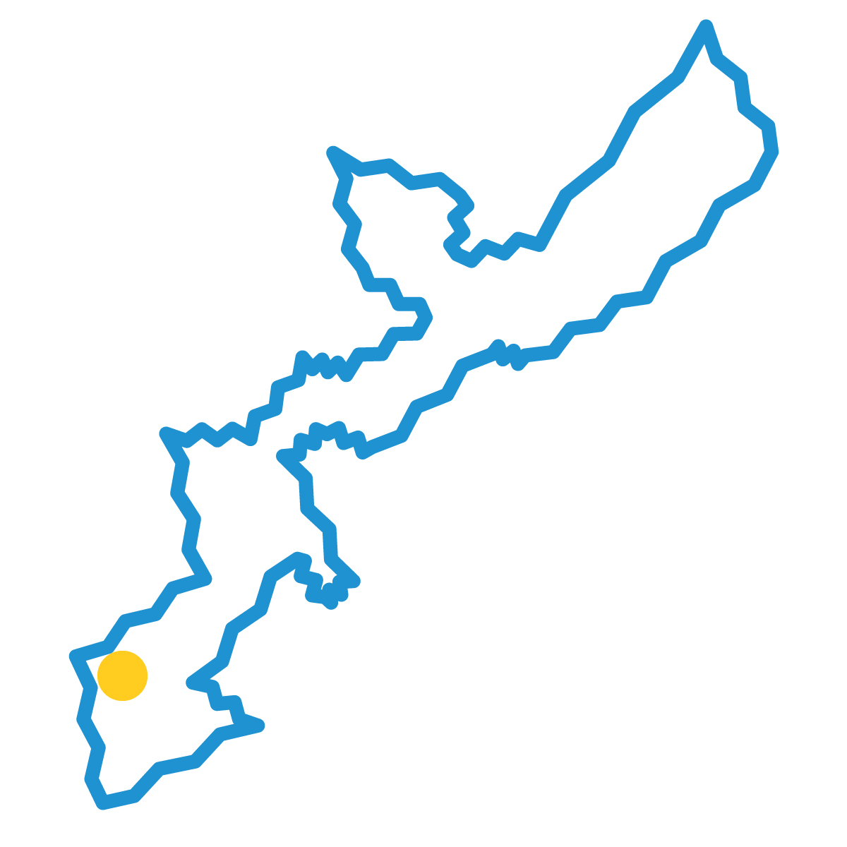 沖縄県の無料フリーイラスト|簡易・県庁あり・ジグザグ(青)