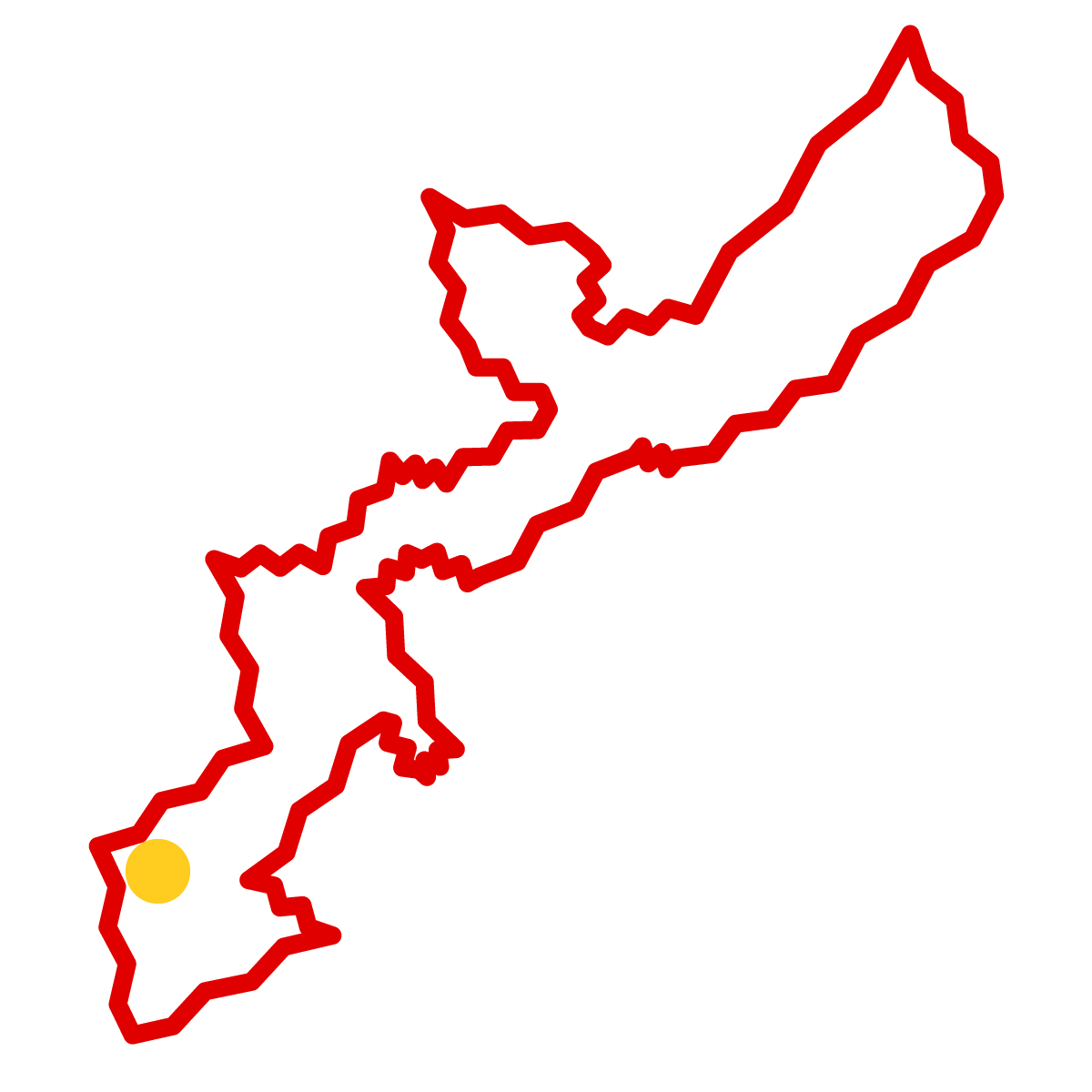 沖縄県の無料フリーイラスト|簡易・県庁あり・ジグザグ(赤)