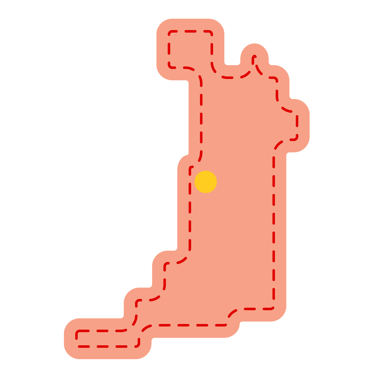 大阪府の無料フリーイラスト｜簡易・県庁あり・角丸ステッチ(赤)