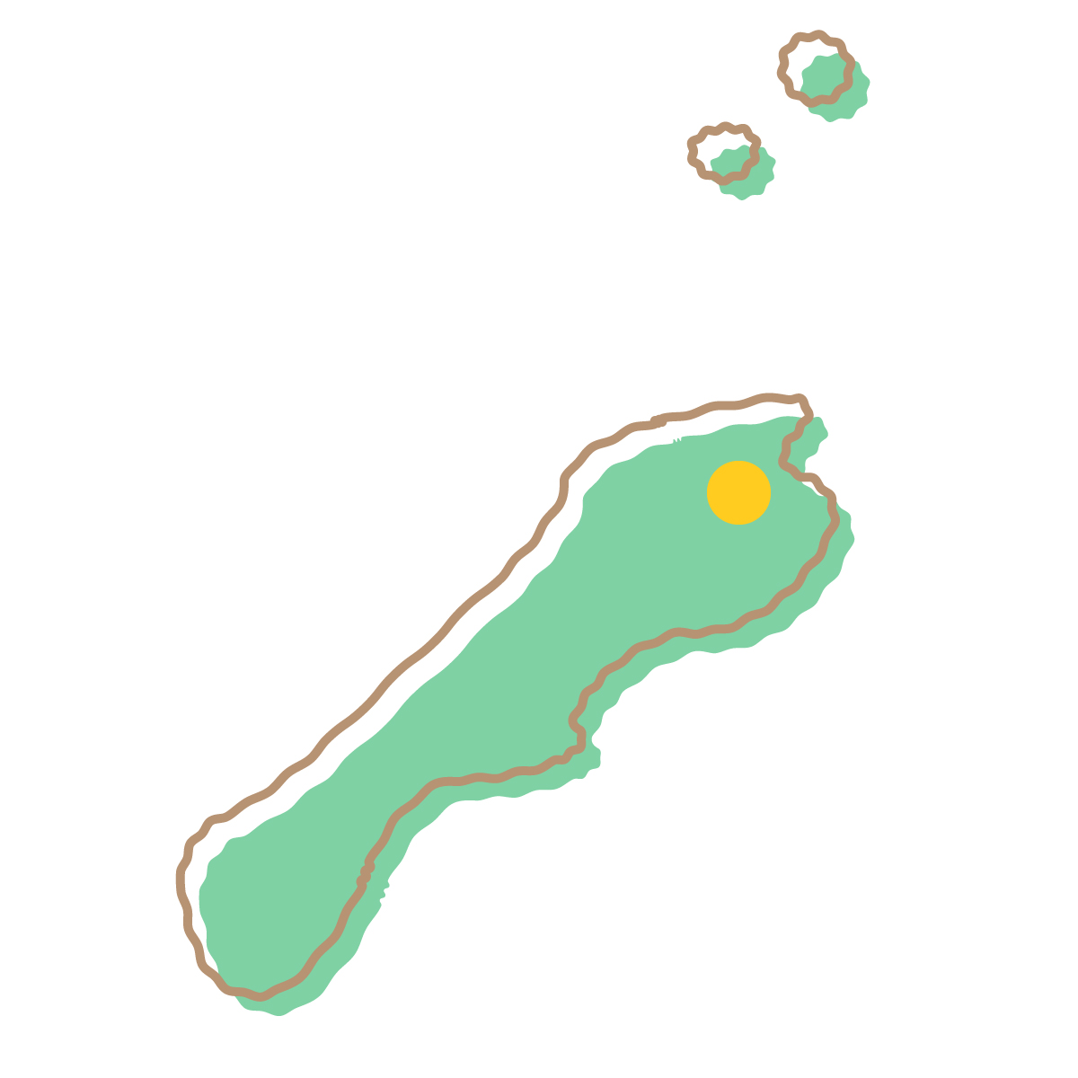 島根県の無料フリーイラスト|簡易・県庁あり・イラスト風(緑)