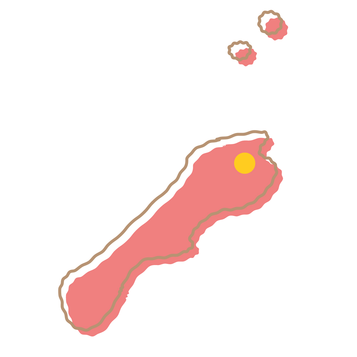 島根県の無料フリーイラスト|簡易・県庁あり・イラスト風(赤)