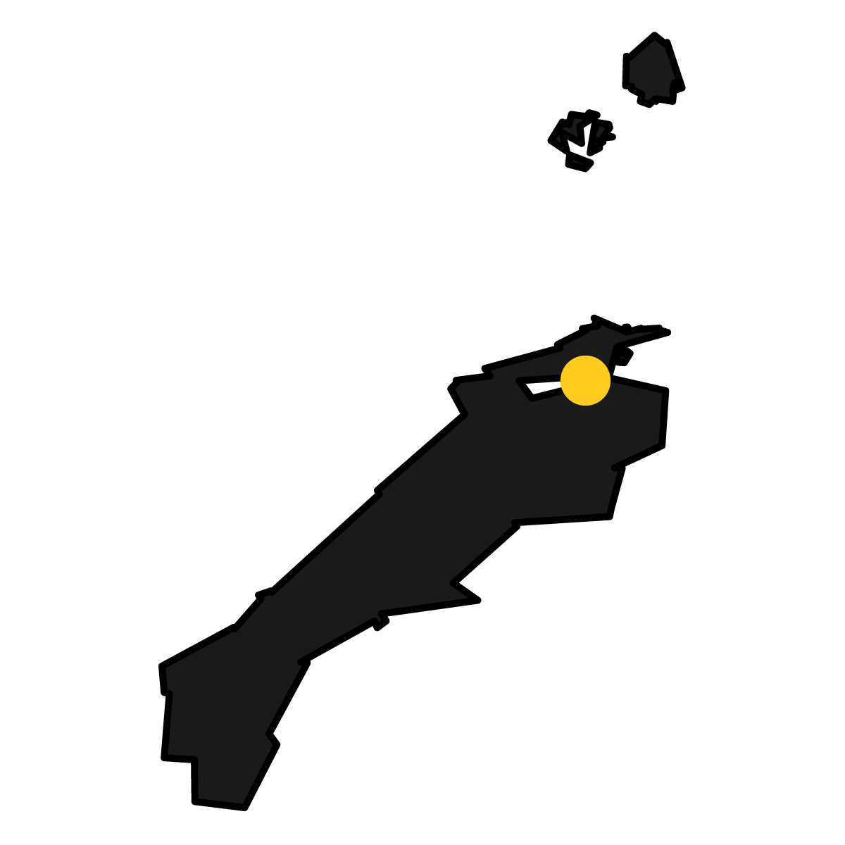 島根県の無料フリーイラスト|簡易・県庁あり・単純化(黒)
