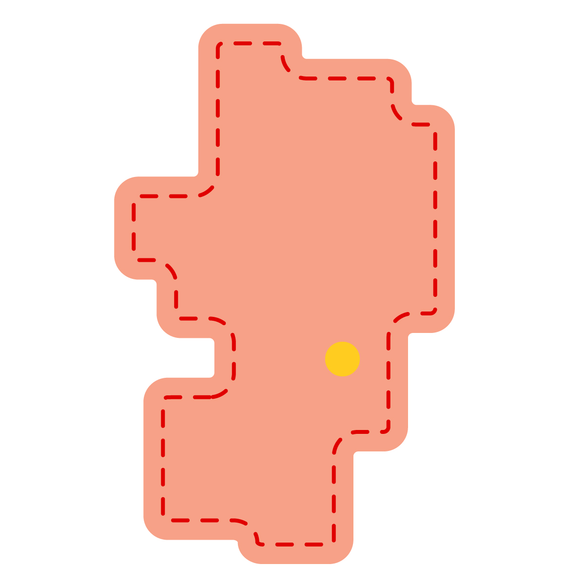 山形県の無料フリーイラスト|簡易・県庁あり・角丸ステッチ(赤)