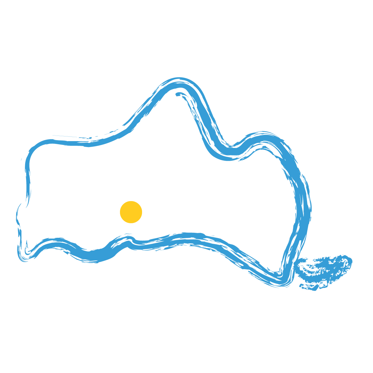 山口県の無料フリーイラスト｜簡易・県庁あり・毛筆(青)