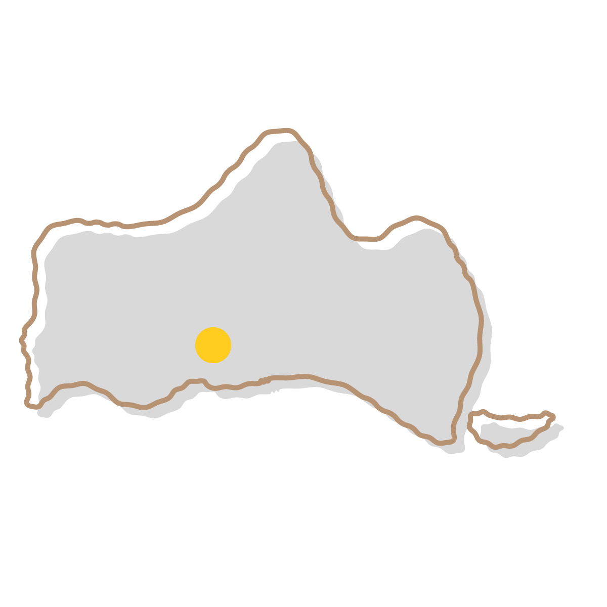 山口県の無料フリーイラスト|簡易・県庁あり・イラスト風(グレー)