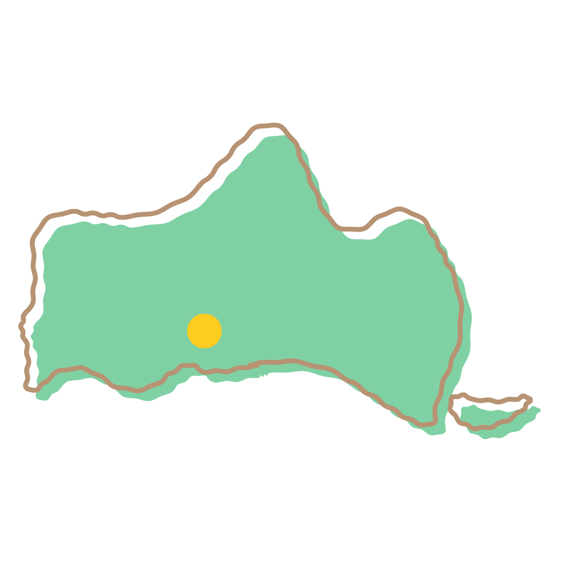 山口県の無料フリーイラスト｜簡易・県庁あり・イラスト風(緑)