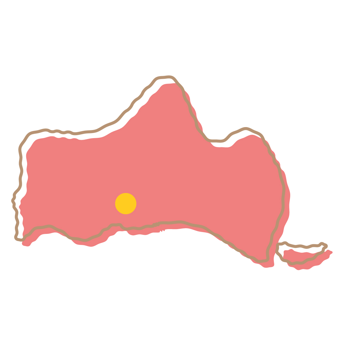 山口県の無料フリーイラスト|簡易・県庁あり・イラスト風(赤)