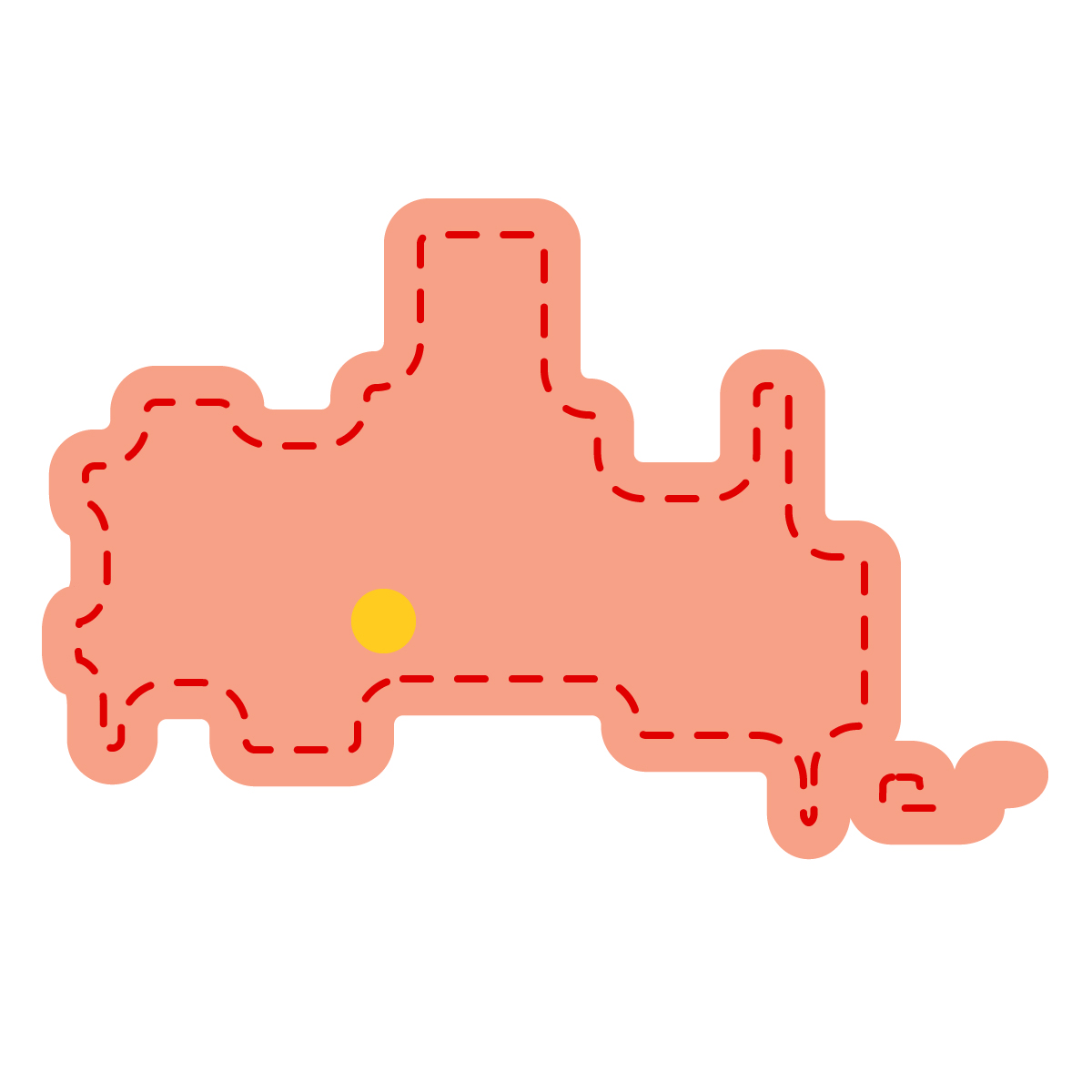 山口県の無料フリーイラスト|簡易・県庁あり・角丸ステッチ(赤)