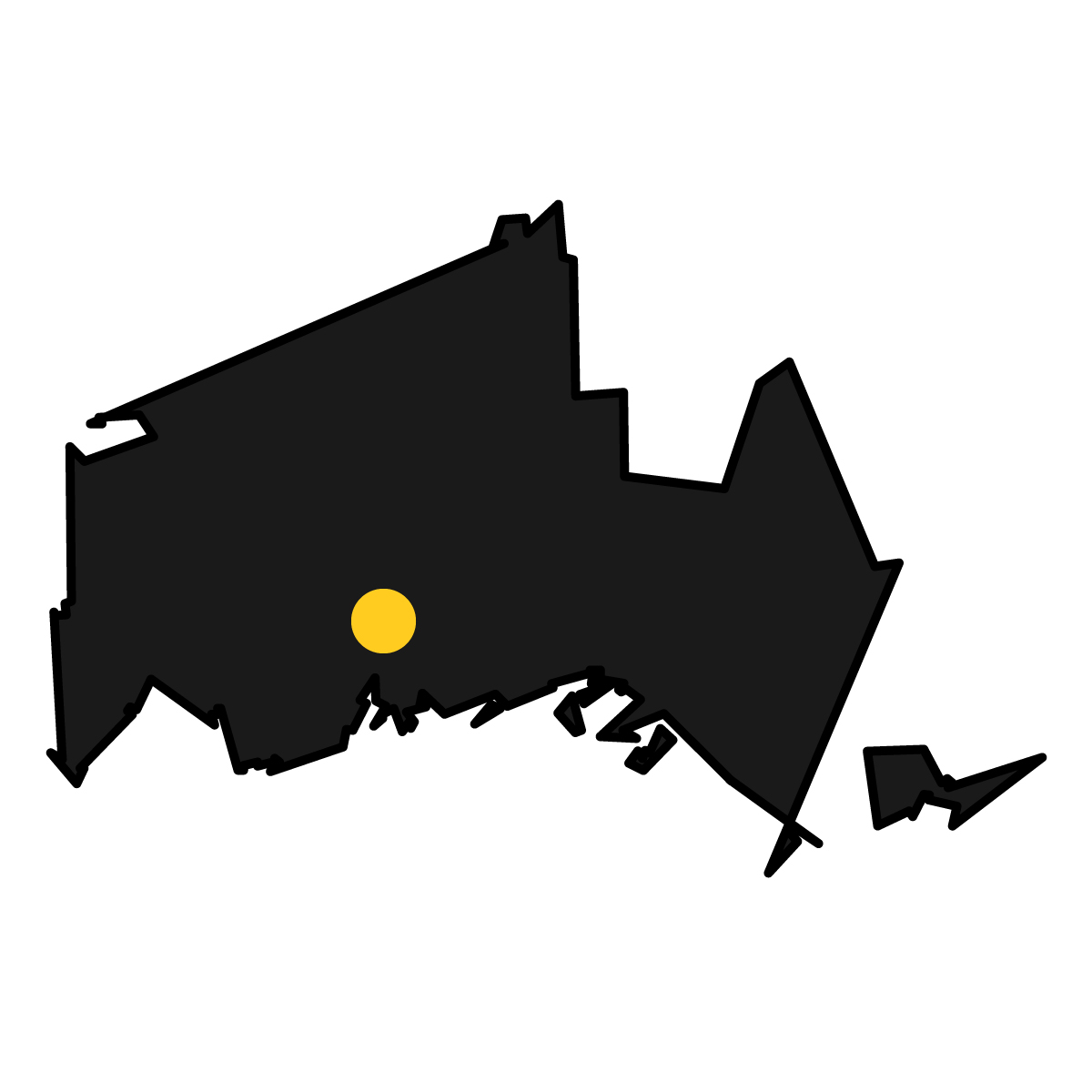 山口県の無料フリーイラスト｜簡易・県庁あり・単純化(黒)