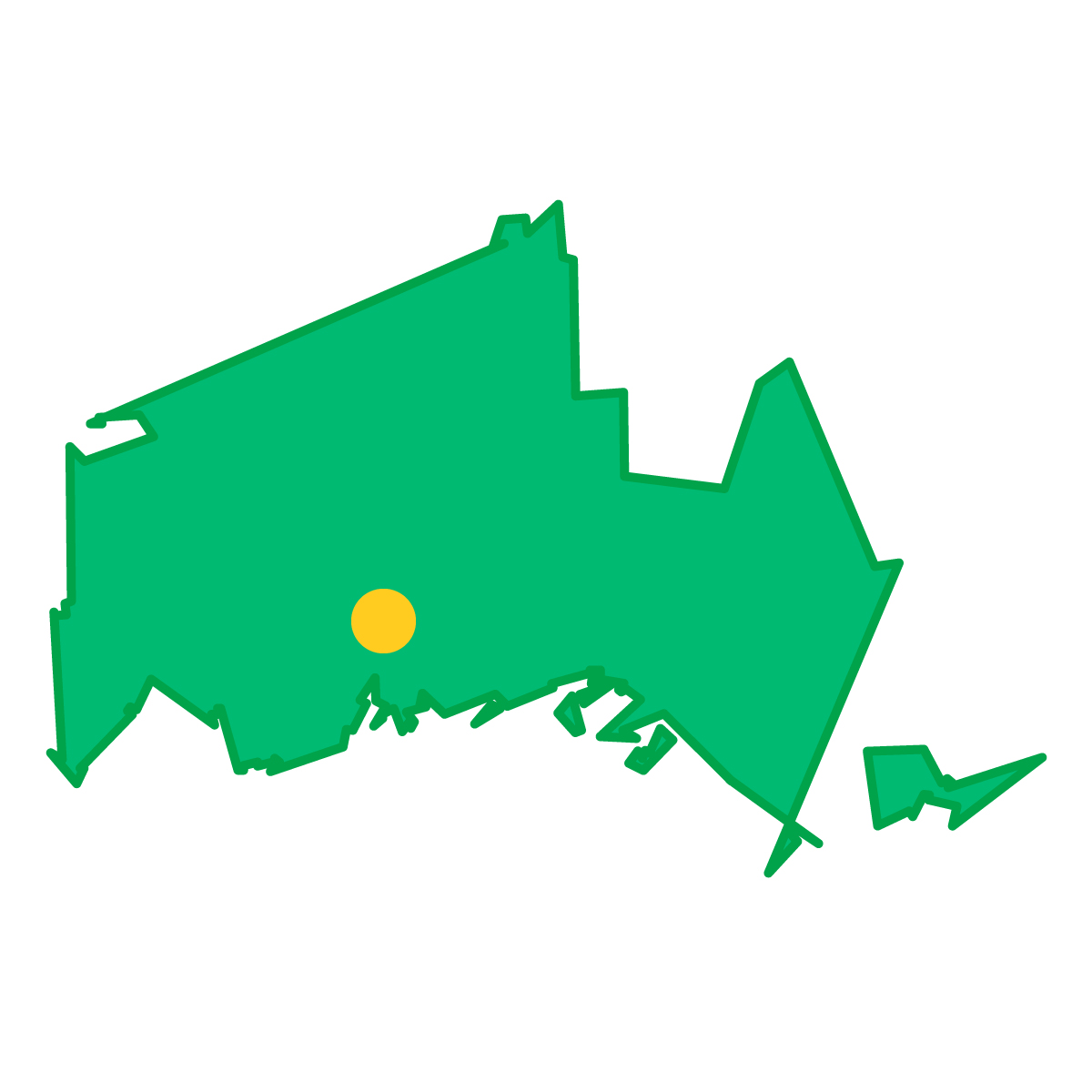 山口県の無料フリーイラスト｜簡易・県庁あり・単純化(緑)
