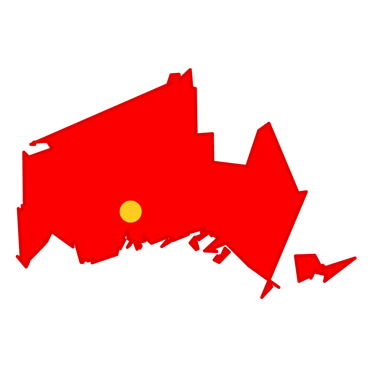 山口県の無料フリーイラスト|簡易・県庁あり・単純化(赤)