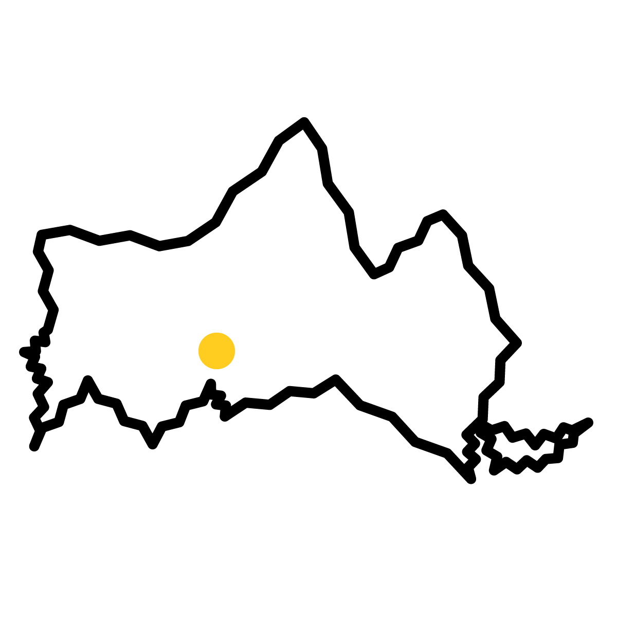 山口県の無料フリーイラスト|簡易・県庁あり・ジグザグ(黒)
