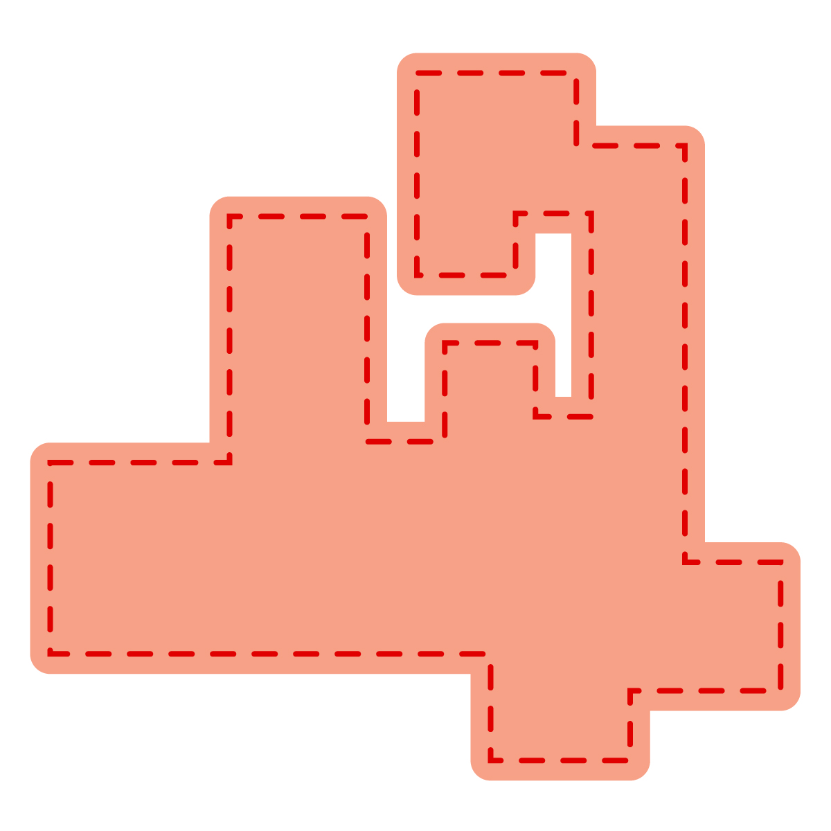 青森県の無料フリーイラスト｜簡易・角丸ステッチ(赤)