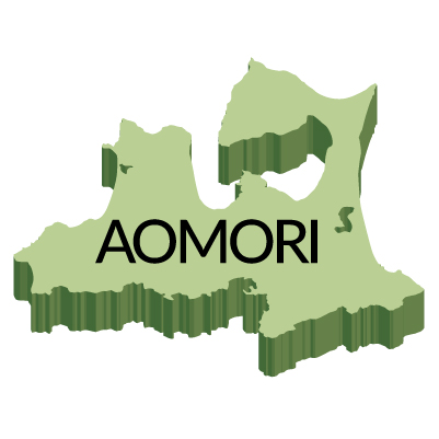 青森県の無料フリーイラスト|英語・都道府県名あり・立体(緑)