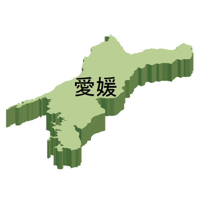 愛媛県の無料フリーイラスト|日本語・都道府県名あり・立体(緑)