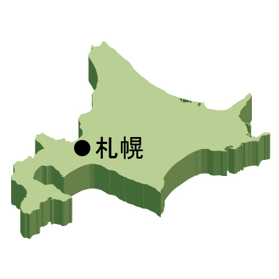 北海道の無料フリーイラスト｜日本語・県庁所在地あり・立体(緑)