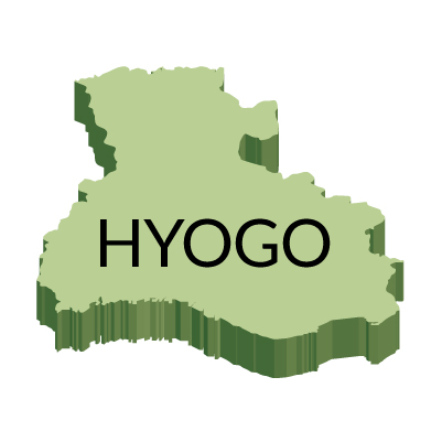 兵庫県の無料フリーイラスト｜英語・都道府県名あり・立体(緑)