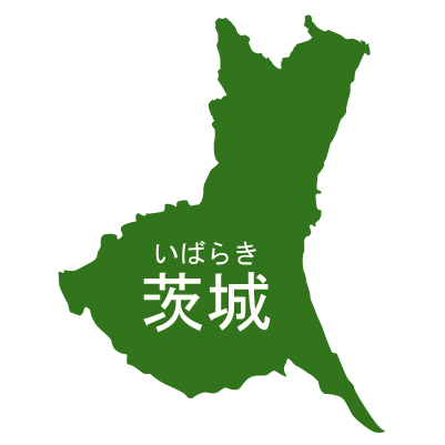 茨城県の無料フリーイラスト|日本語・都道府県名あり・ルビあり(緑)