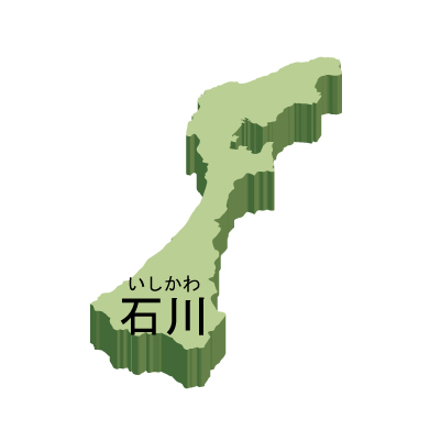 石川県の無料フリーイラスト|日本語・都道府県名あり・ルビあり・立体(緑)