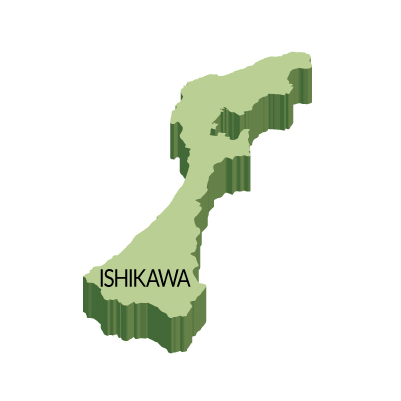 石川県の無料フリーイラスト|英語・都道府県名あり・立体(緑)