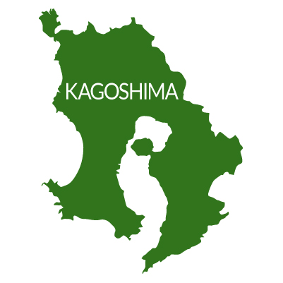 鹿児島県の無料フリーイラスト｜英語・都道府県名あり(緑)