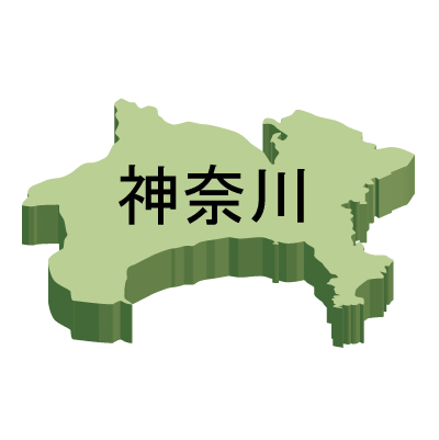 神奈川県の無料フリーイラスト|日本語・都道府県名あり・立体(緑)