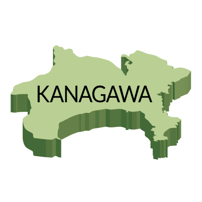 神奈川県の無料フリーイラスト｜英語・都道府県名あり・立体(緑)