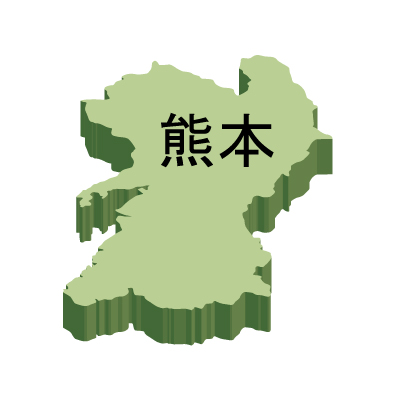 熊本県の無料フリーイラスト|日本語・都道府県名あり・立体(緑)