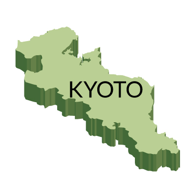京都府の無料フリーイラスト｜英語・都道府県名あり・立体(緑)
