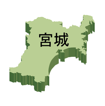 宮城県の無料フリーイラスト｜日本語・都道府県名あり・立体(緑)