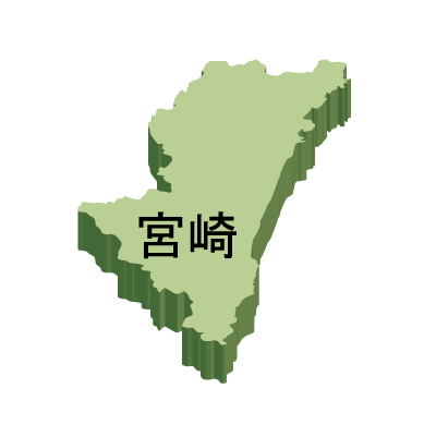 宮崎県の無料フリーイラスト|日本語・都道府県名あり・立体(緑)
