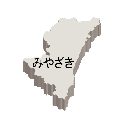 宮崎県の無料フリーイラスト|日本語・ひらがな・都道府県名あり・立体(白)