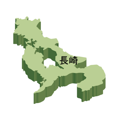 長崎県の無料フリーイラスト｜日本語・都道府県名あり・立体(緑)