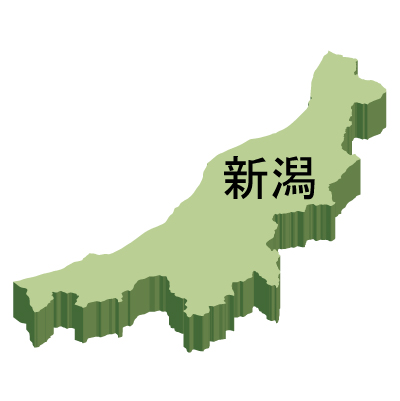 新潟県の無料フリーイラスト｜日本語・都道府県名あり・立体(緑)