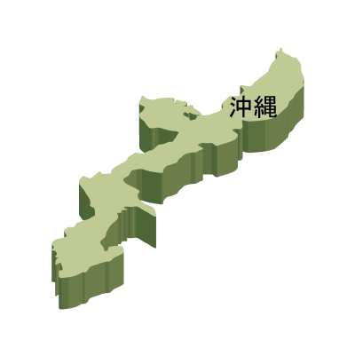 沖縄県の無料フリーイラスト｜日本語・都道府県名あり・立体(緑)
