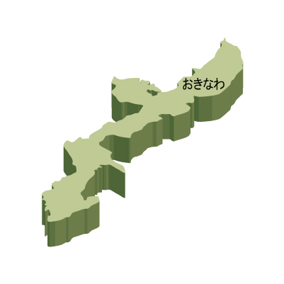 沖縄県の無料フリーイラスト｜日本語・ひらがな・都道府県名あり・立体(緑)