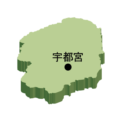 栃木県の無料フリーイラスト｜日本語・県庁所在地あり・立体(緑)